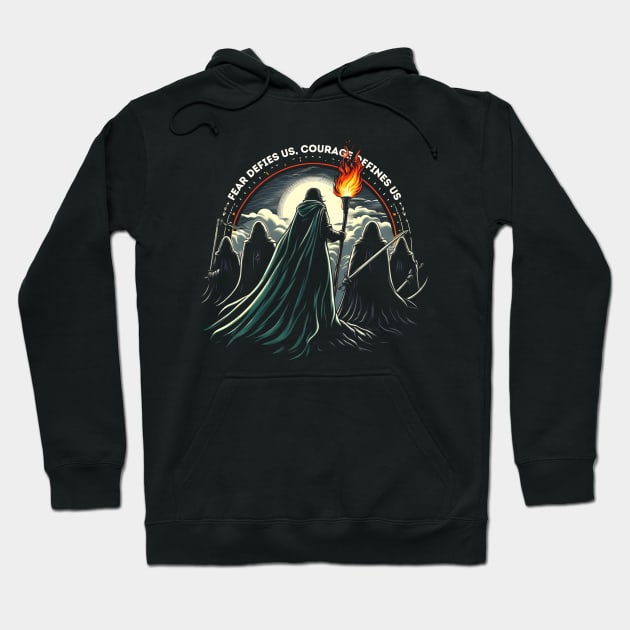 Fear Defies Us, Courage Defines Us - Epic Battle Scene - Fantasy Hoodie by Fenay-Designs